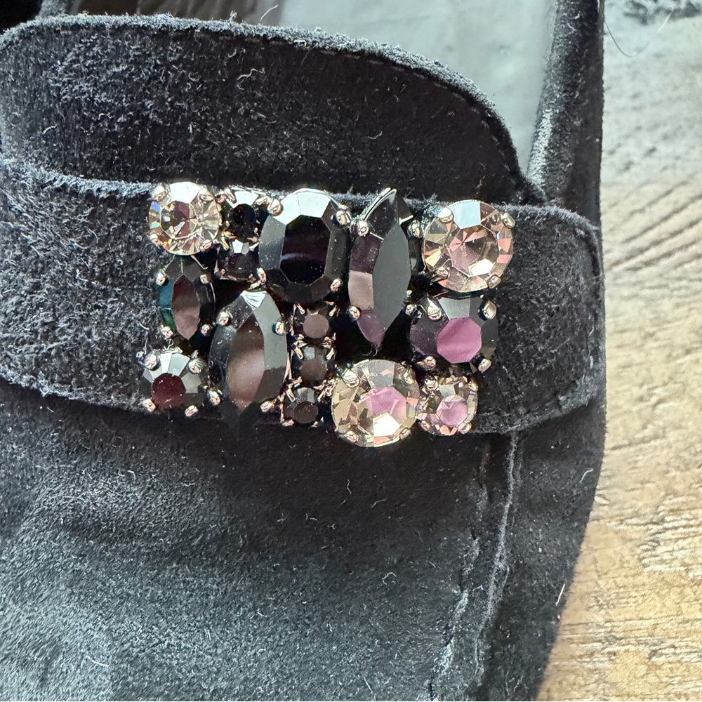 Stuart Weitzman Velvet Square Toe Loafers Womens 7.5 Rhinestone Dressy Classic - Picture 8 of 9